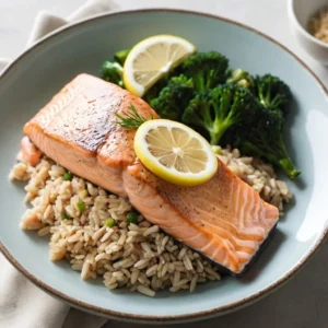 High-Protein Warm Lemon Salmon on Brown Rice Recipe
